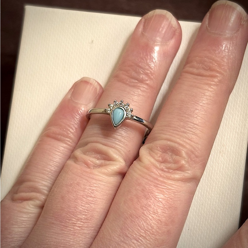 Charmed Aroma-Rhodium Plated Silver and Turquoise Blue Teardrop Centre W/CZ-Ring